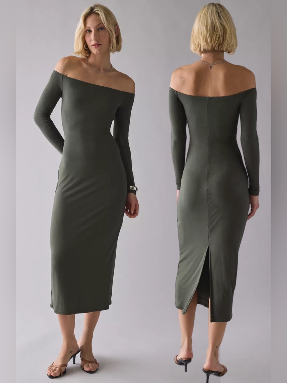 Urban Outfitters | Lyss Jersey Knit Off-The-Shoulder Long Sleeve Midi Dress New